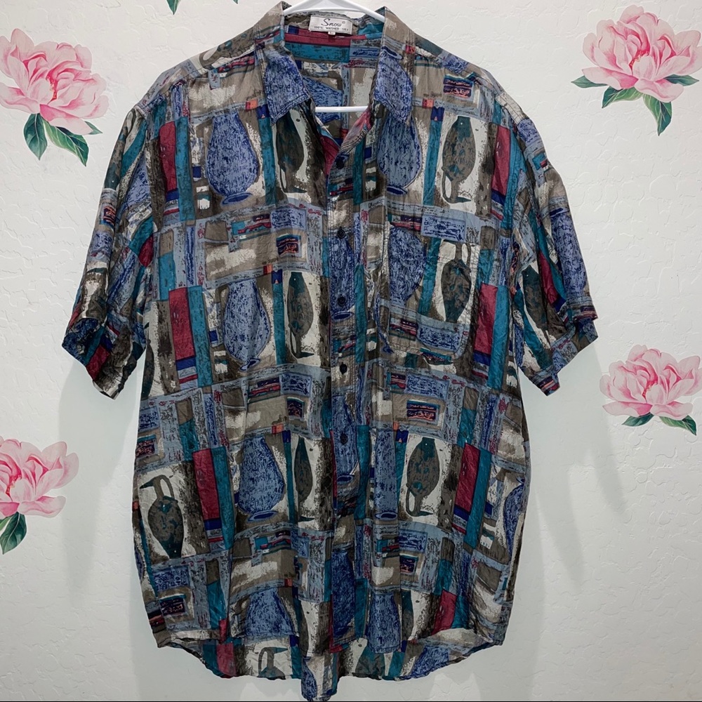 80’s vintage 100% silk button down shirt L